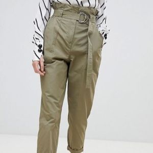 High Waist D Ring Belt Peg Leg Utility Pants